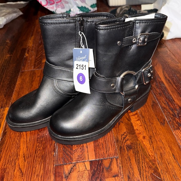 Universal Thread Women's Faux Leather Mid Calf Ankle Boots Block Heel Black Sz 6 - Picture 4 of 4